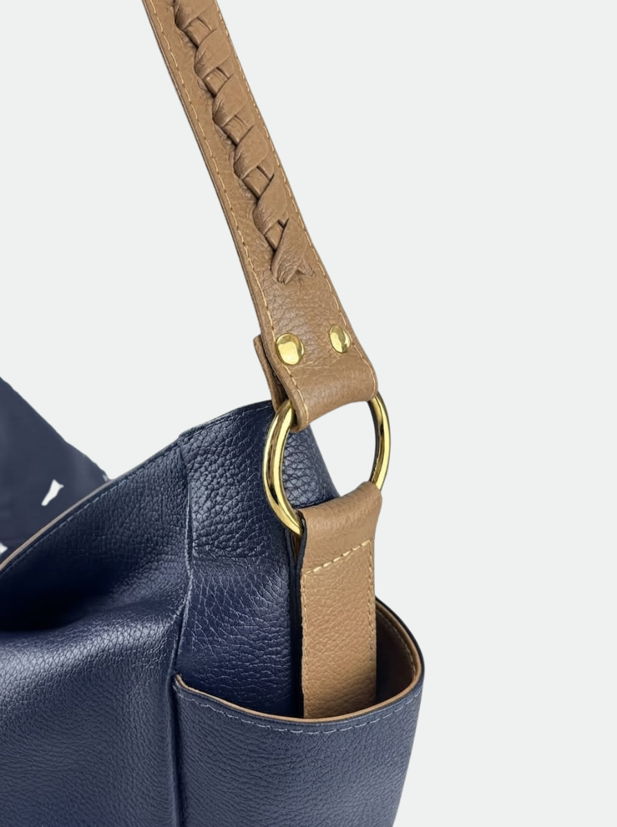 Bolsa Azul-Marinho em Couro Legítimo - Imagem 4